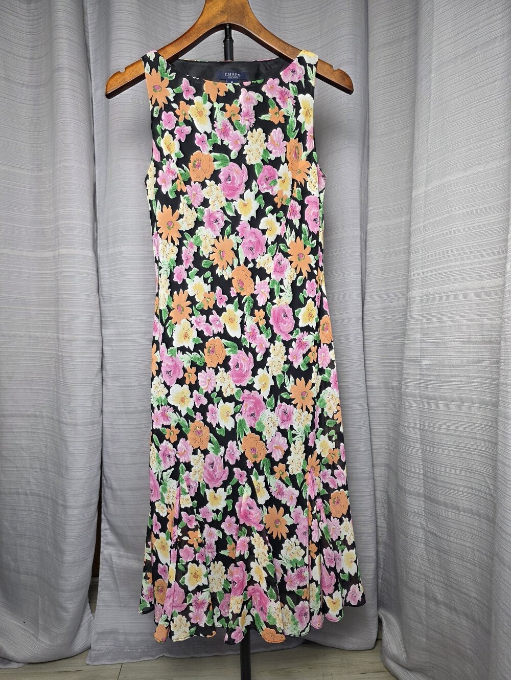 Chaps By Ralph Lauren Dress 4 Floral Multi Chiffon Flounce Midi Shift Cottage